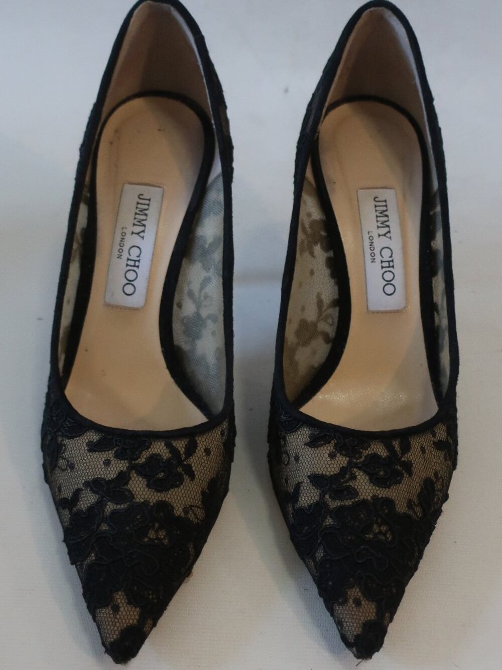 Women Jimmy Choo Black, Nude Lace High Heel Pumps 38  EU/US 8